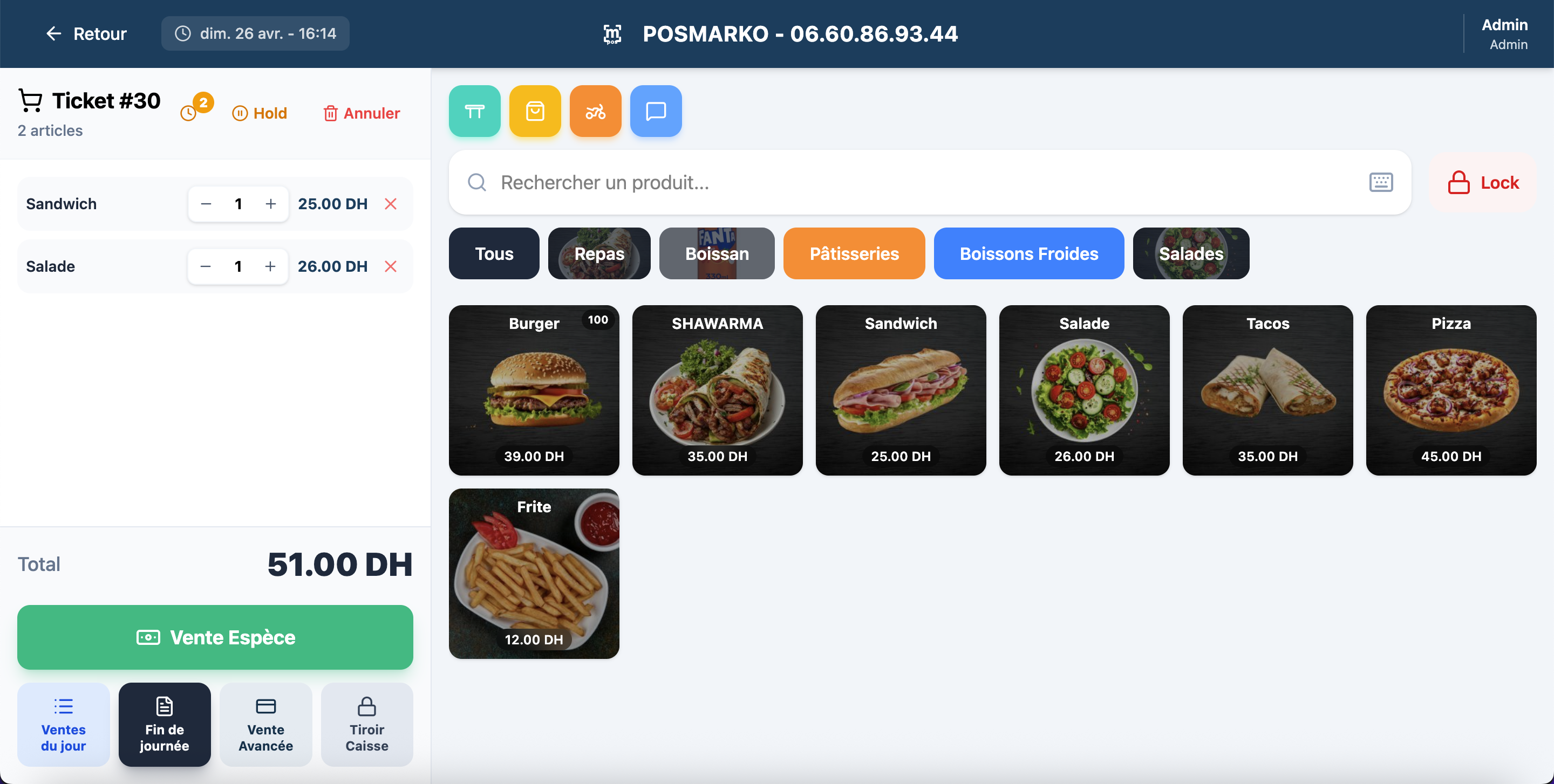 Interface du logiciel de caisse - Logiciel de Caisse pour Cafés & Salons de thé